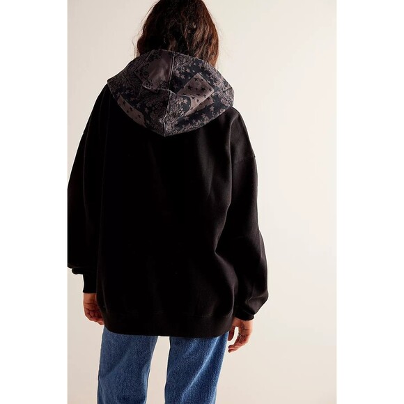 Free People Printed It's A Vibe Hoodie Sweatshirt Top Floral Oversized S 282972 - Picture 4 of 11